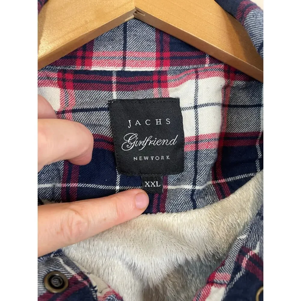 Jachs Girlfriend New York Plaid Blue Faux Fur Lined Western Chore Jacket XXL - Picture 5 of 9